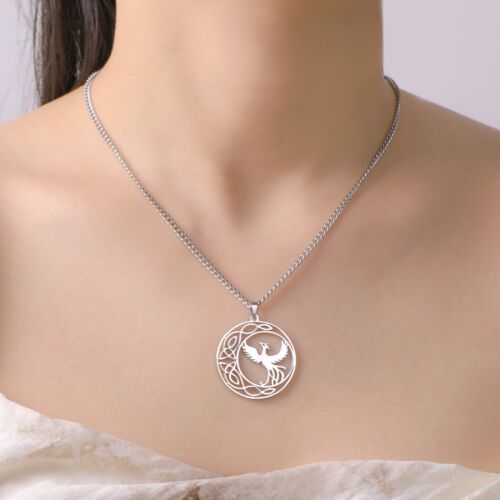 Phönix Keltischer Knoten Mond Anhänger Halskette Edelstahl Amulett Schmuck - Bild 3 von 26
