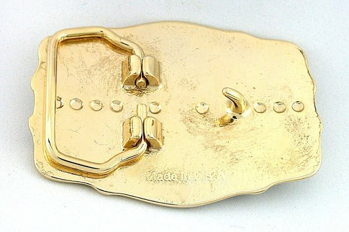 Vintage 2 1/2 x 1 4/5 Inch Southwest Antique Bright Gold Engraved Belt Buckle - Picture 2 of 2