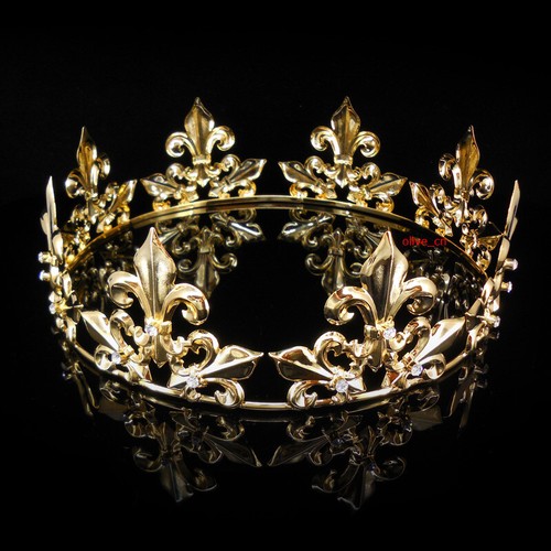 19 Styles Men's Imperial Medieval Fleur De Lis Gold King Metal Full Round Crown - Picture 11 of 64