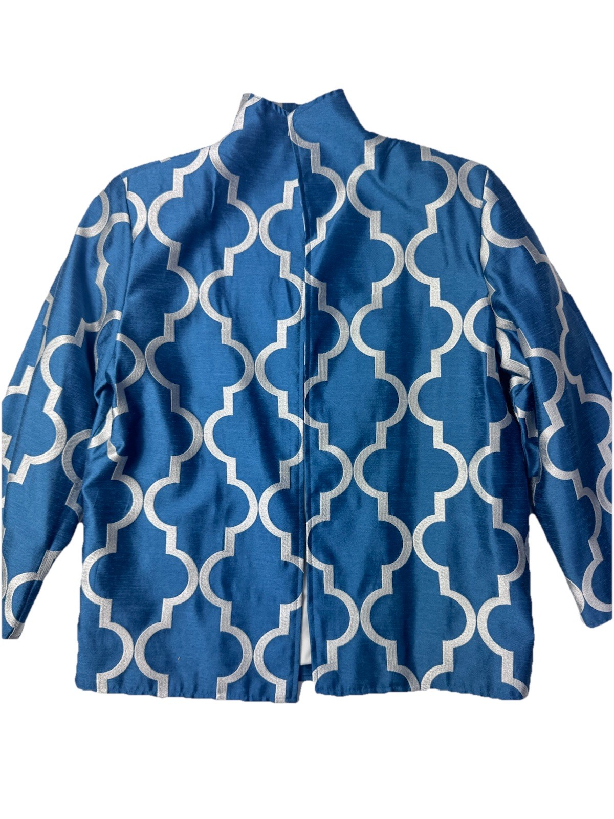 Blazer marocchino dipinto blu pony bianco ricamato taglia S USA ��