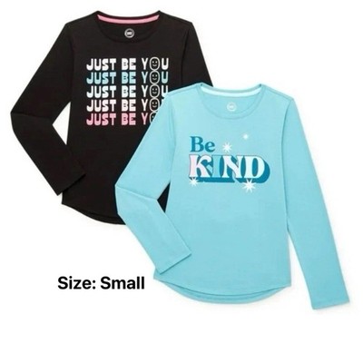 2 Wonder Nation Girls Long Sleeve Winter Graphics Top T-Shirts Black & Blue , S