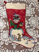 SFERRA Needlepoint Christmas Stocking - Red snowman