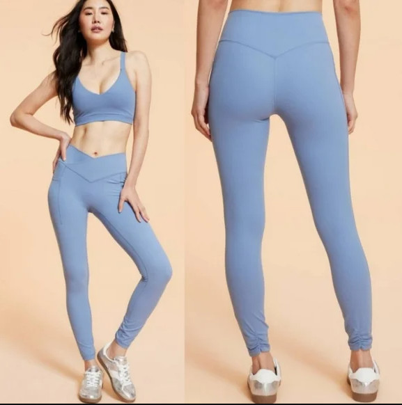Blogilates Leggings Women's XS Steel Blue Crisscross High Rise Ruching Ankle New