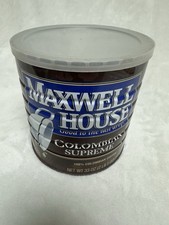Vintage Maxwell House Colombian Supreme Coffee Tin Canister 33 Oz w/ Lid USA