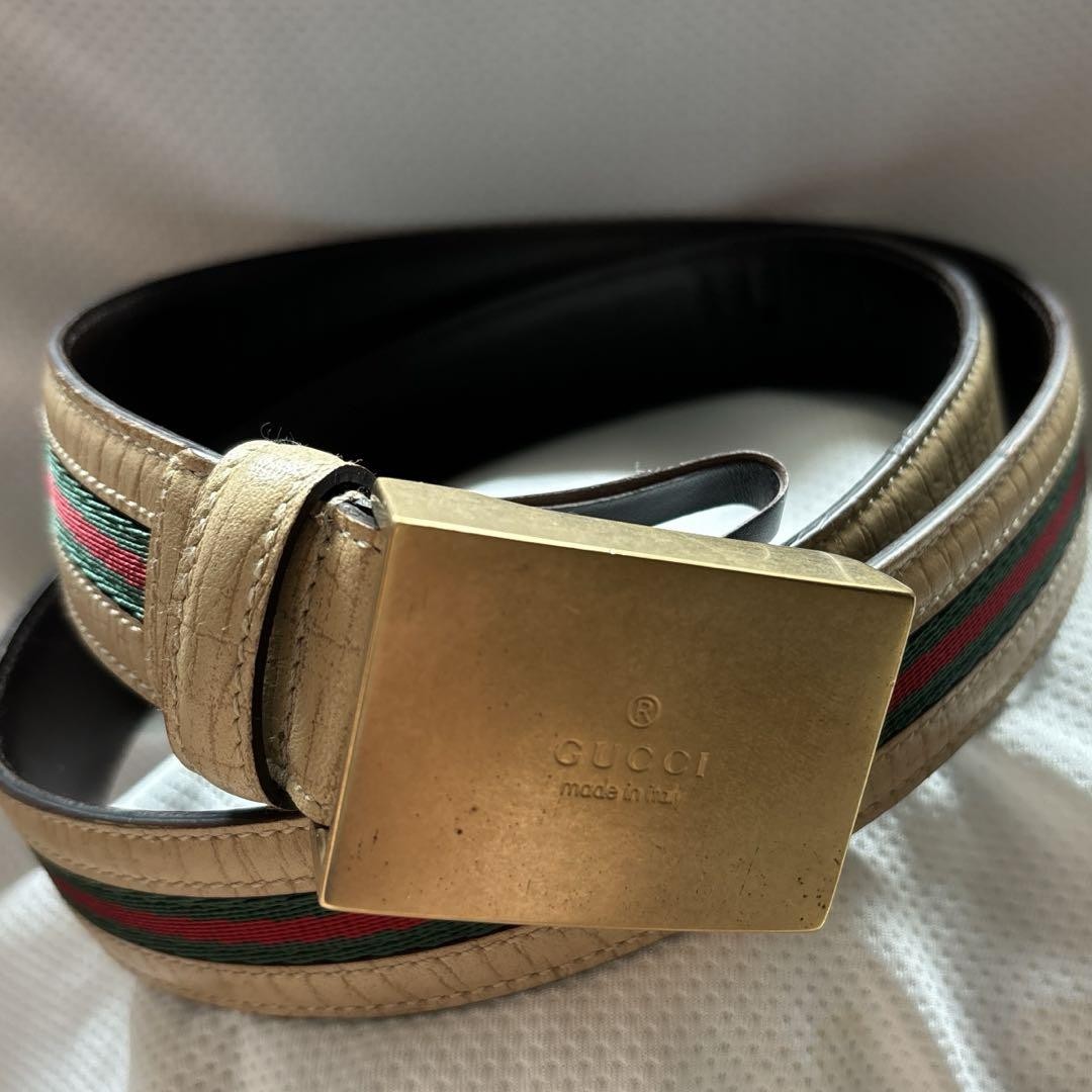 GUCCI Sherry Leather Belt in Beige 114921 DDU Classic Style