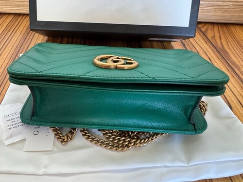 Mini bolso de cuero original GUCCI GG Marmont Cross Body Bag verde NUEVO - Imagen 11 de 13