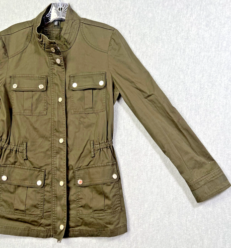 Giacca leggera White House Black Market donna 8 verde utility stile anorak - Foto 3 di 15