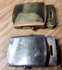2 LOT "SOLID BRASS" WEB BELT "MADE IN USA" MILITARY BUCKLES FREE US SHIPPING