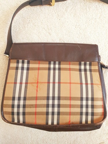 Borsa a tracolla Burberry donna vintage beige marrone tessuto a quadri Haymarket - Foto 22 di 24