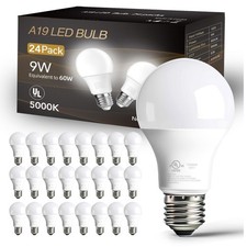 24 Pack Bulbs Daylight White 5000K, 60 Watt Equivalent A19 Standard Bulbs, E2...