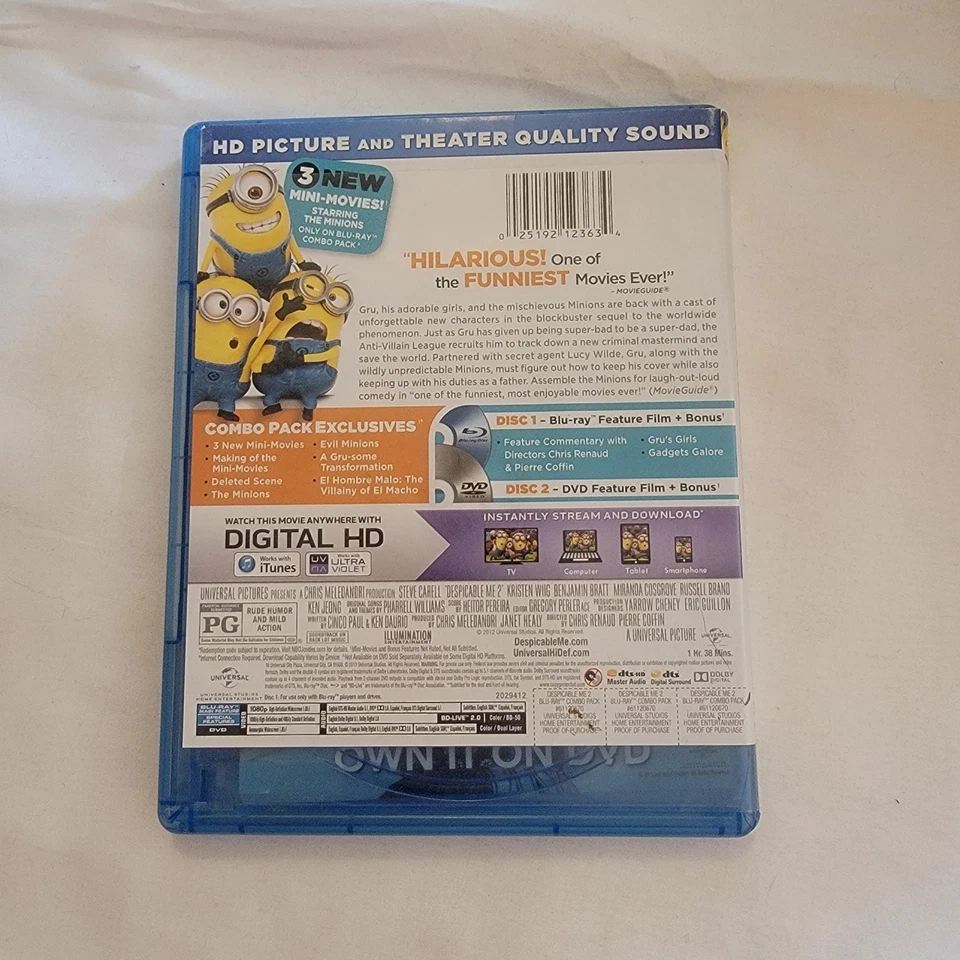Despicable Me 2 DVD 2013 Steve Carell 3 Mini-Movies Missing Blu Ray - Image 4 of 4