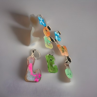 VAS Creations Multicolor Resin Alphabet Letter Keychains Lot, Detachable Keyring