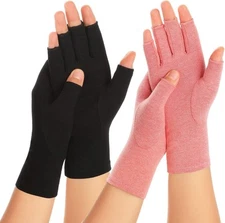 2 Pairs Arthritis Compression Gloves for Women Men, Small, Black1+pink1 