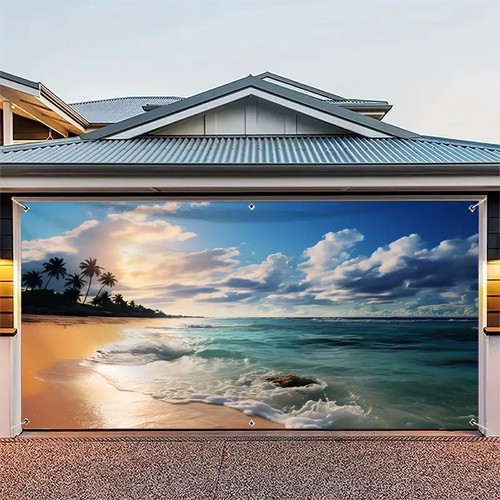 Ruhig Sonnenuntergang Strand Garage Tür Banner Gewebe Outdoor Hintergrund - Bild 10 von 13
