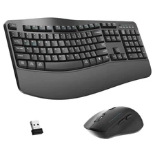 Wireless Keyboard and Mouse Combo,2.4G Full Size Wave Keys Ergonomic Keyboard...