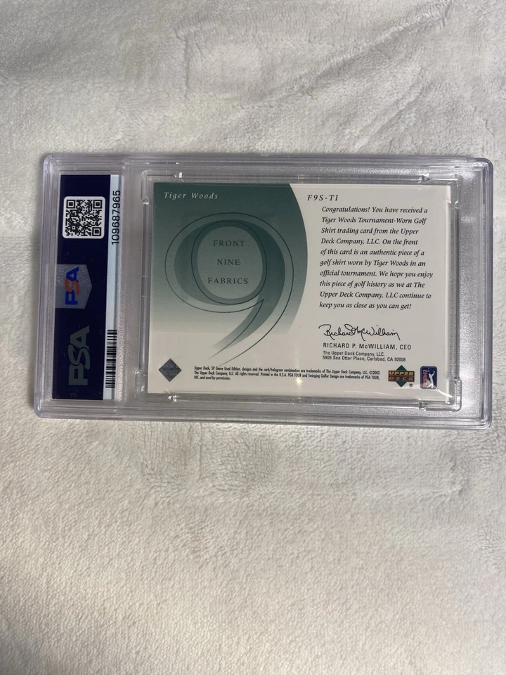 2002 SP Game Used Edition Front 9 Fabric Tiger Woods #F9S-TI PSA 9 Graded Mint - Image 2 of 2