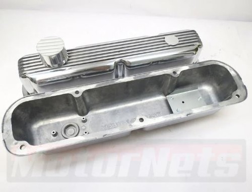 SB Mopar 318-360 Polished Aluminum Finned Valve Covers & Breather Dodge Chrysler - Picture 3 of 4