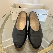 Silvia Fiorentina Black Embossed Lizard Leather Pump Block Heel US 9 M