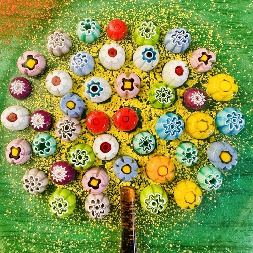 Murano Italien Millefiori Schmelzglas Lebensbaum Kunst Schmuck Schale Vintage 2000 4,5" - Bild 2 von 7