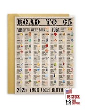 Retro Birthday Card for Old Men Woman, Jumbo 65 Years Old Birthday Card 65th