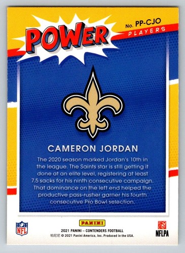 2021 Panini Contenders - Power Players Cameron Jordan #PP-CJO - Picture 2 of 2