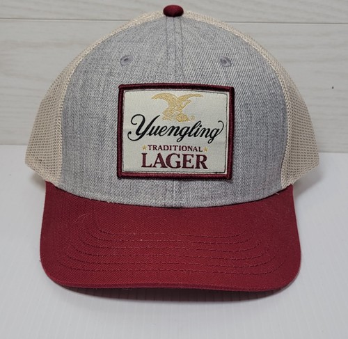 YUENGLING Beer Mesh Trucker Hat Cap Grey Maroon Beige Adjustable Snapback New - Picture 1 of 3