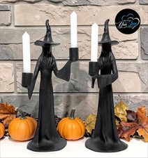 Pottery Barn S/2 Witch Taper Candle Holders 14.5" Tall Single & Double Halloween