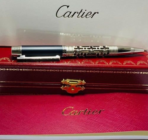 Premium Cartier Crocodile Silver & Black Clip & Silver Body {Blue Ink} Ball Pen