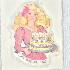 Barbie Birthday Cake PUFFY STICKER MATTEL 1984 Puff Soft VINTAGE