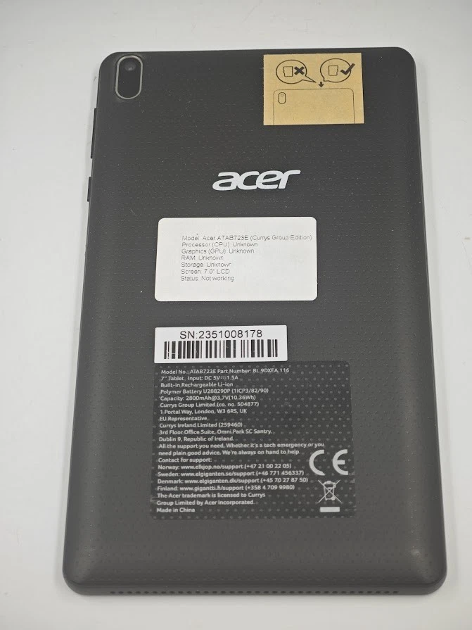 Acer ATAB723E Tablet 7" Bildschirm Funktioniert Nicht Für Ersatzteile - Bild 4 von 4