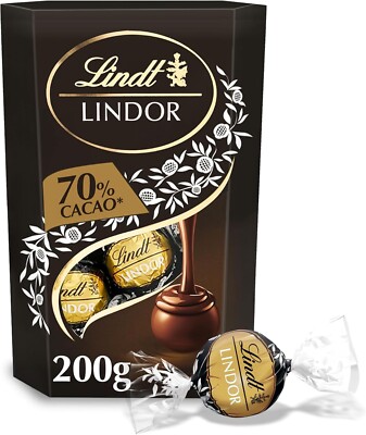 1 x 200 g Lindt Lindor 70 % extra dunkle Schokolade Trüffel Box-NEU UK LAGER