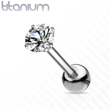 Implant Grade Titanium Cartilage Tragus Barbell with Prong Set CZ Gem