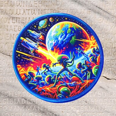 Aliens VS Earth Patch iron-on Applique Geeks & Gamers Fun Science ...