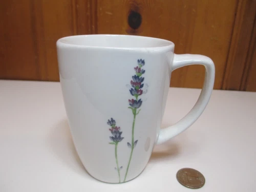 Ceramic Pottery White 12oz Coffee Mug Blue Purple Spring Flowers