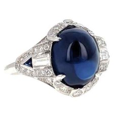 Royal Blue Cabochon Shape 6.25CT Sapphire  Fancy Shape CZ Vintage Women's Ring
