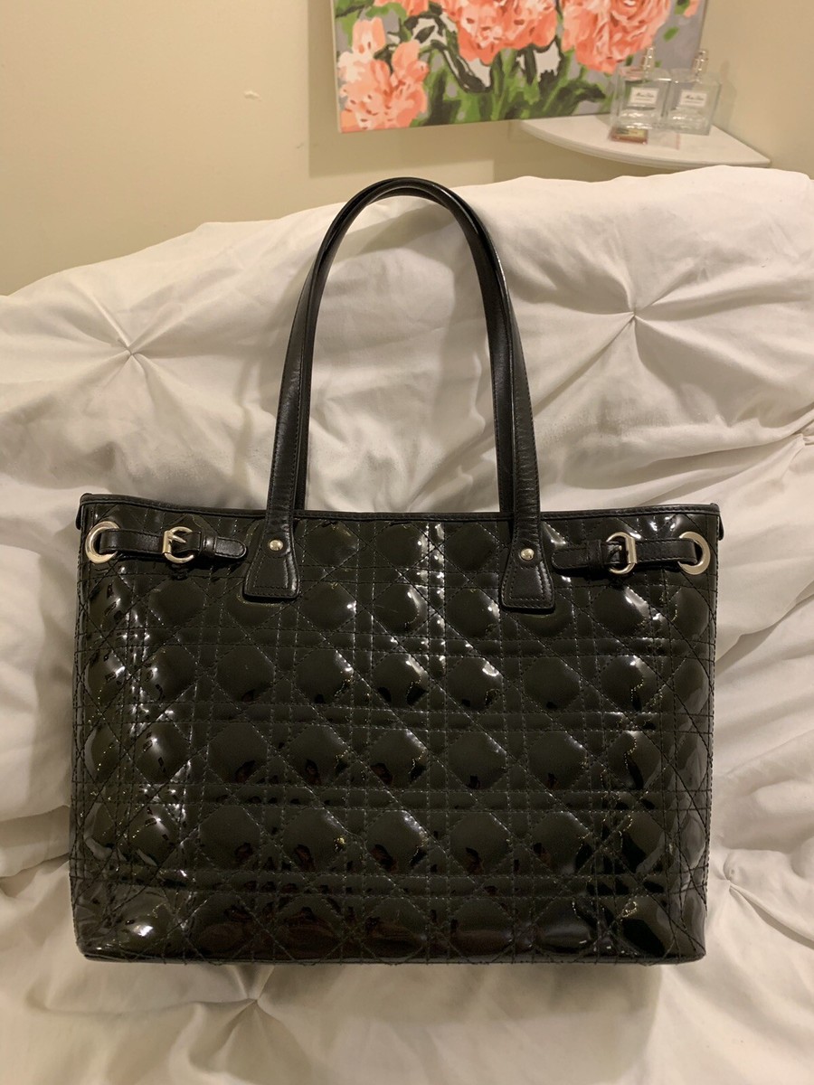 Authentic Christian Dior Black Patent Panarea Cannage Tote Bag | eBay
