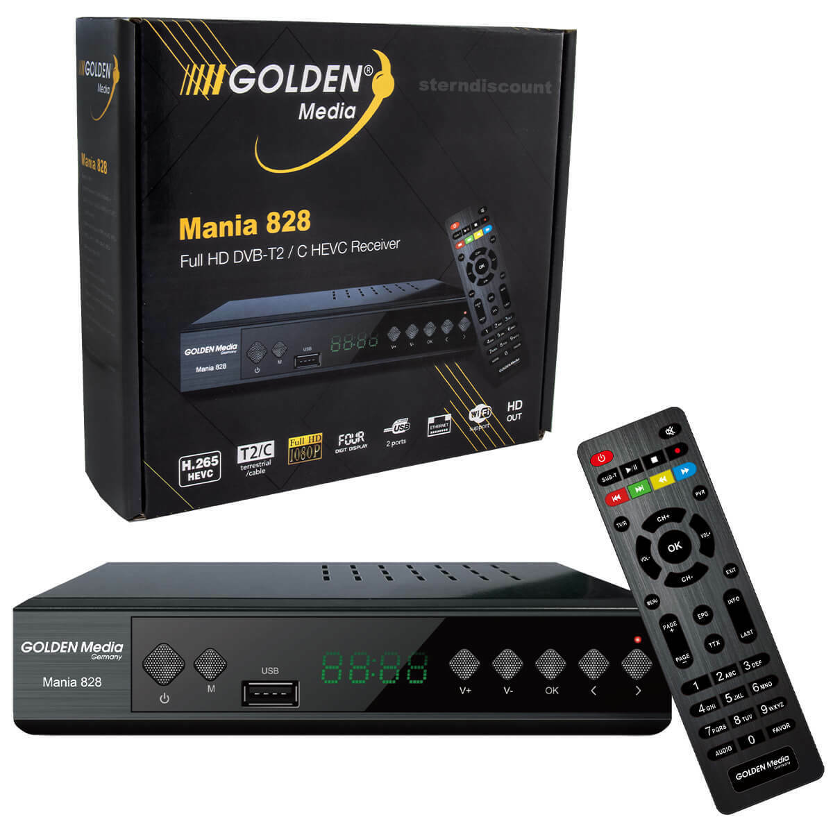 Kabelreceiver Digital Kabel TV HD Receiver DVB-C T2 USB SCART HDMI Mania 828