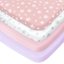Pack and Play Sheets Girl, 4 Mini Crib Sheets, Playard sheet, Pink
