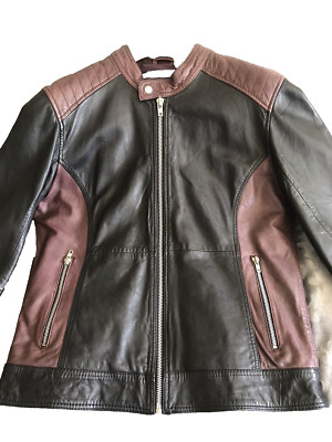 Designer Lederjacke XL *Serge Pariente* Schwarz * braunen Details - neuwertig -