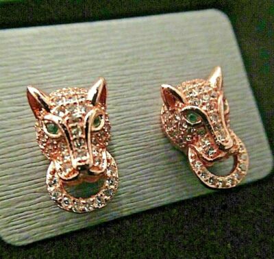 3Ct Lab Created Emerald Diamond Panther Earrings For Womens 14K Rose Gold Finish