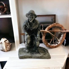 Vintage Fisherman Statue Hudson Fisherman Figurine Pewter Sculpture