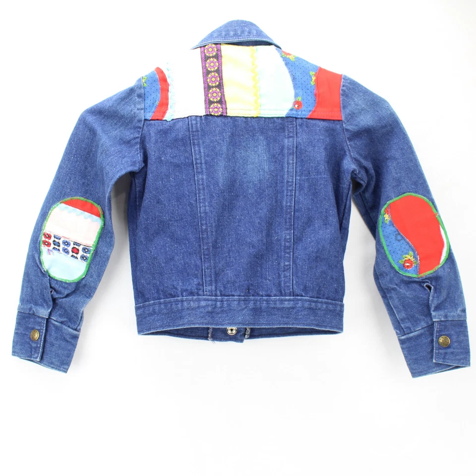 Saks Fifth Avenue Girls Denim Jacket Embroidered Patches  Bermuda Size 6 USA VTG - Image 2 of 4