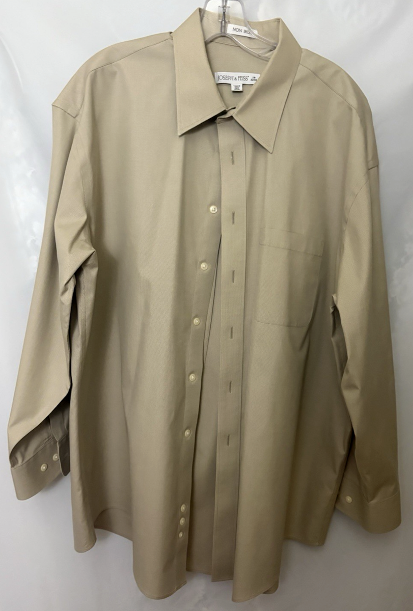 Joseph & Feiss Non Iron Tan Long Sleeve Button Up Dress Shirt Size 18  (32-33) | eBay