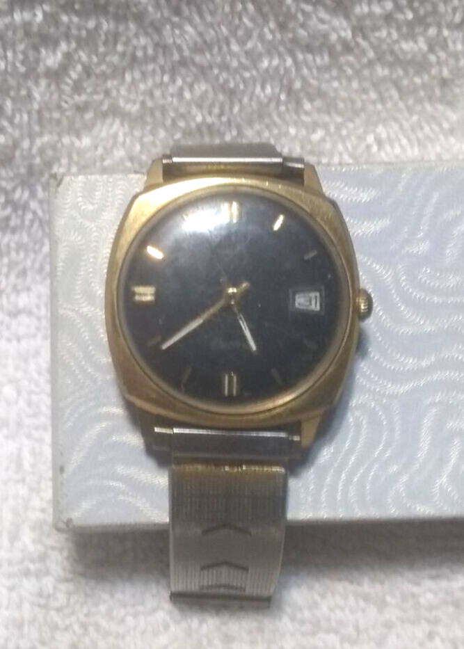 Timex Men's Black Dial Gold Case Flex Band Electric Watch with WR Date Issue  