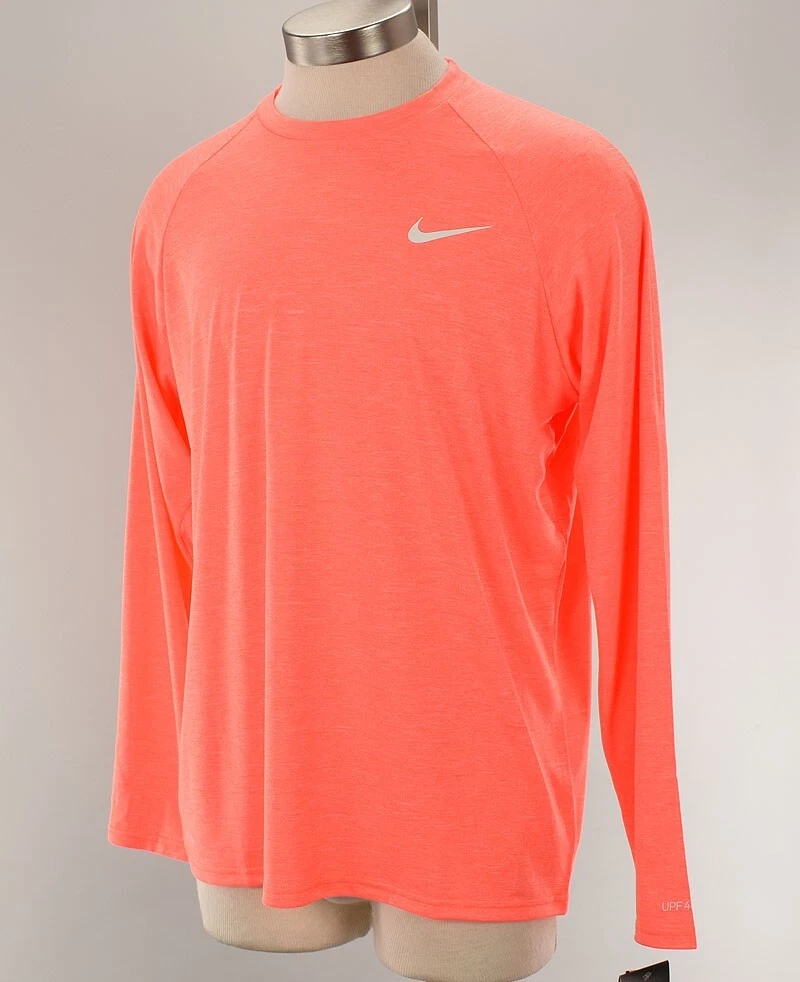 NIKE Men's Bright Mango Orange Hydroguard Long Sleeve Swim Tee Shirt MEDIUM NWT
