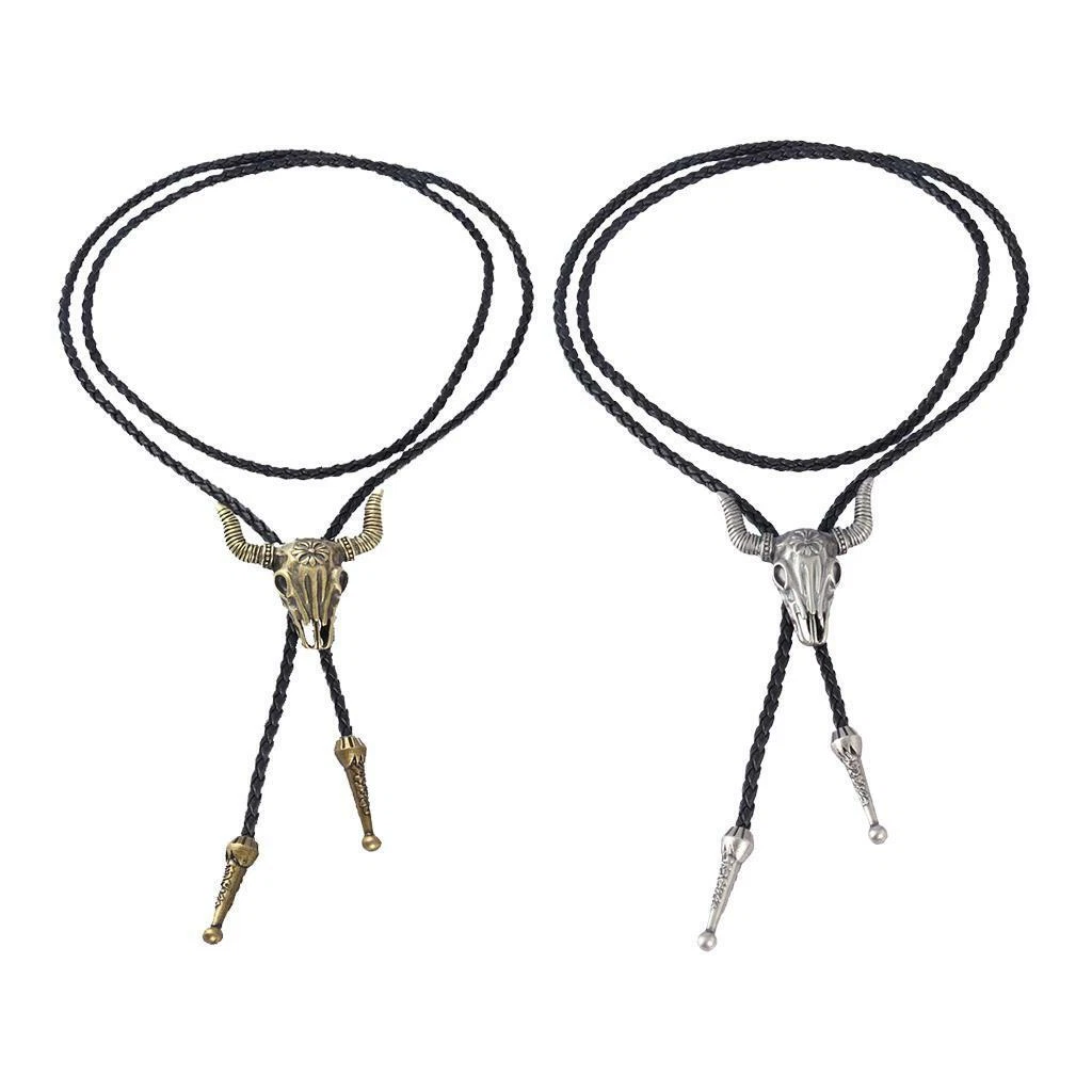 Fashion Western  Cow Skull Leather Bolo Tie Necktie