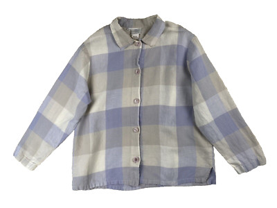 Hot Cotton Shirt Womens Small 100% Linen Pastel Plaid Button Up Long Sleeve