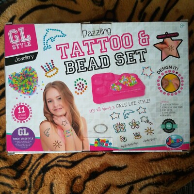Mädchen Lifestyle Schillerndes Tattoo & Perlen Set