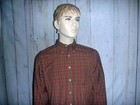 Lands' End Men's Large Shirt Red Plaid L/S 100% Cotton Button Down Collar