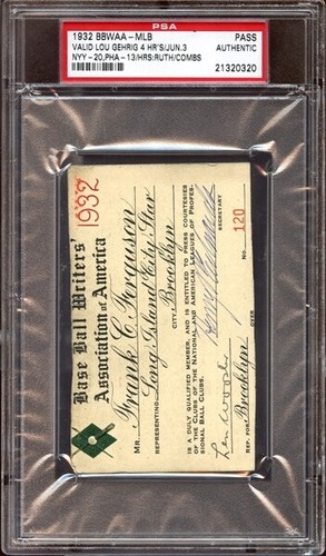 1932 Ticket  Pass PSA Gehrig 4 HR One GM/Babe Ruth 41 HR+ Called Shot/Foxx MVP⚾️